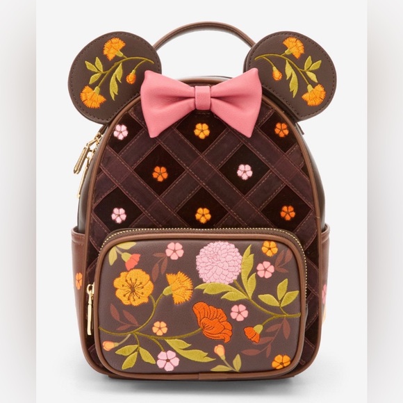 Disney Minnie Mouse Velvet Floral Interchangeable Ears Mini Backpack